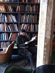 Stuart pretending to be an intellectual at Merci